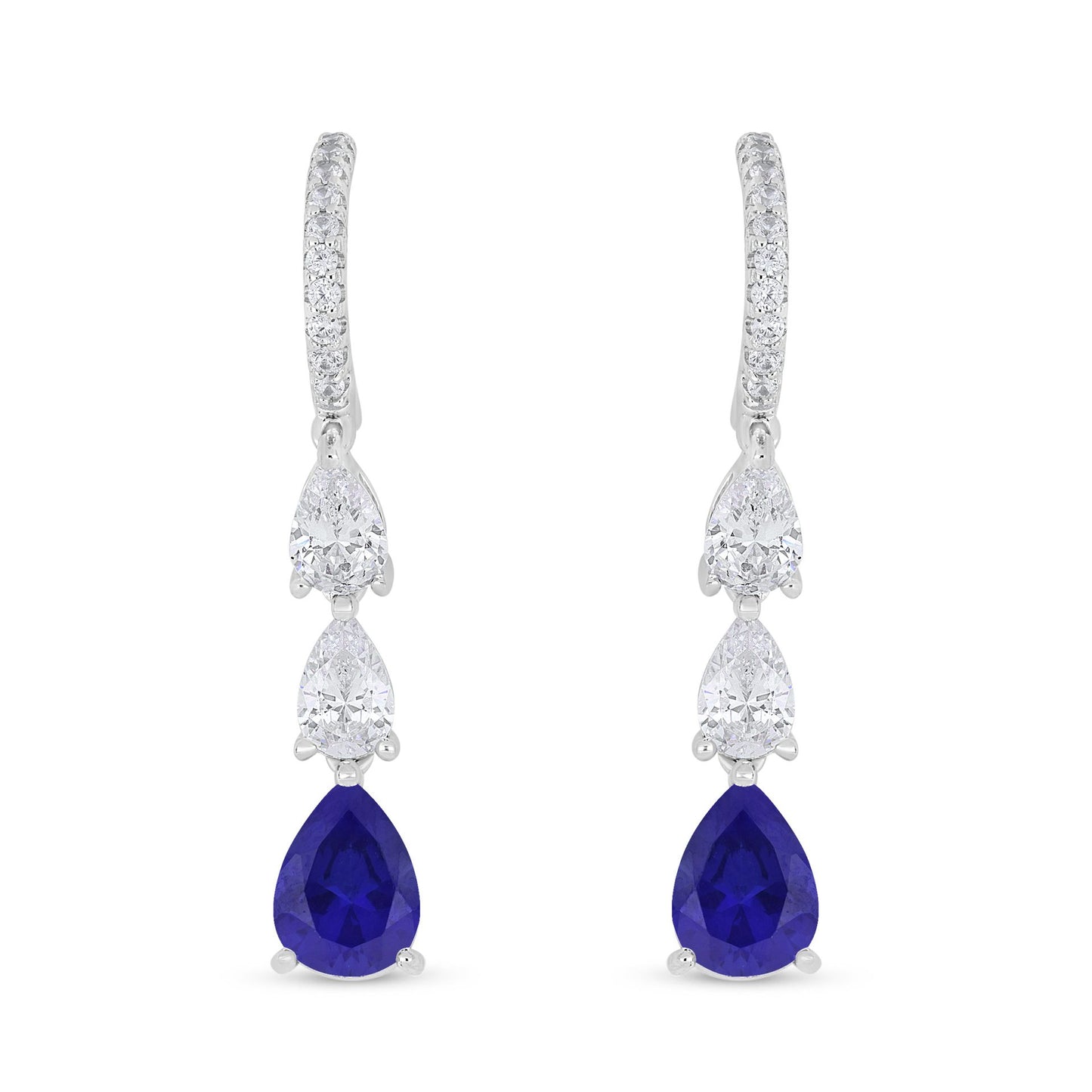 Sterling Silver 925 Earring Rhodium Plated Embedded With Sapphire Corundum And White Zircon