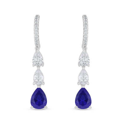 Sterling Silver 925 Earring Rhodium Plated Embedded With Sapphire Corundum And White Zircon