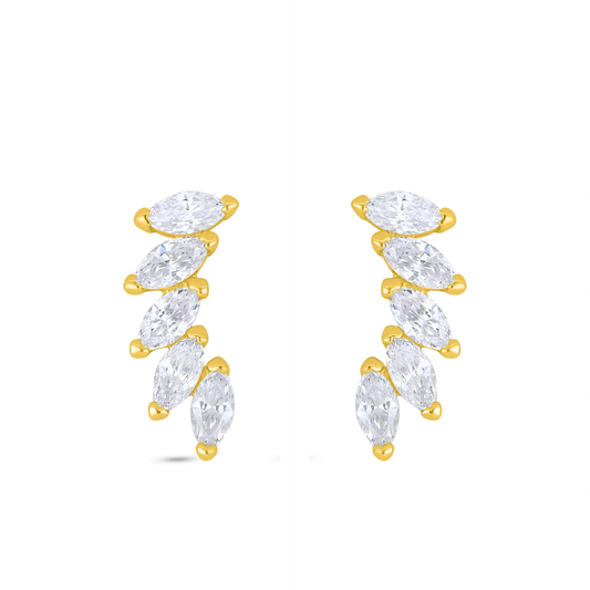 Sterling Silver 925 Earring Golden Plated Embedded With White Zircon