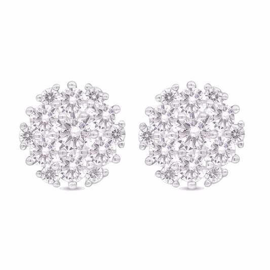 Sterling Silver 925 Earring Rhodium Plated Embedded With Pink Zircon And White Zircon
