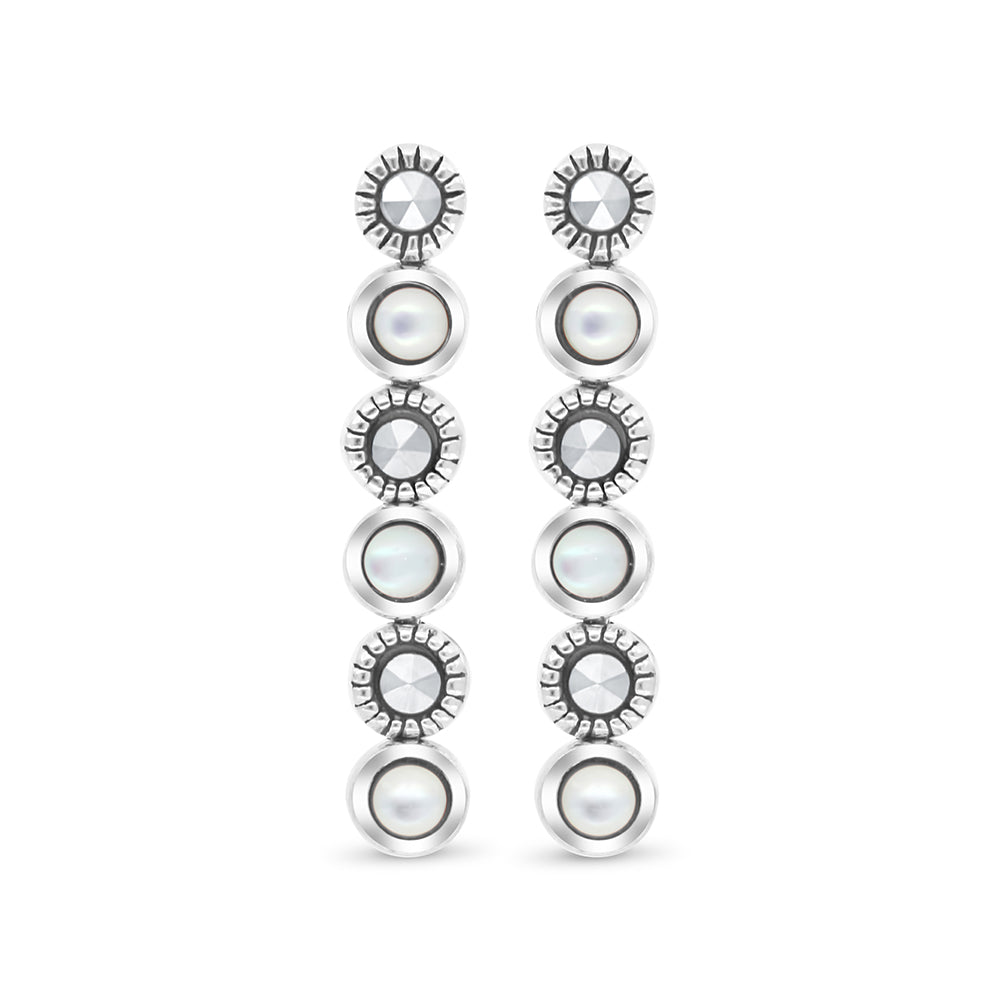 Sterling Silver 925 Set Embedded With Natural White Shell And Marcasite Stones