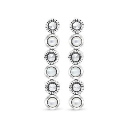 Sterling Silver 925 Set Embedded With Natural White Shell And Marcasite Stones