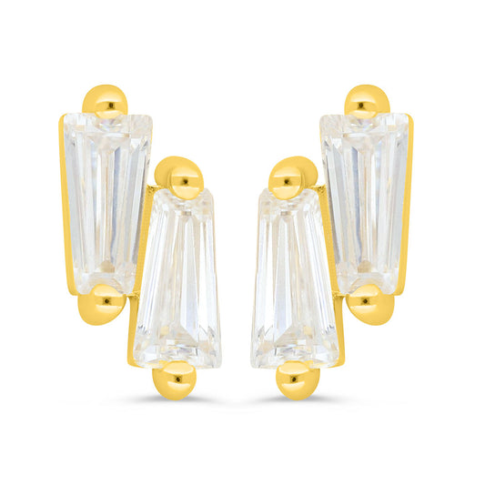 Sterling Silver 925 Earring Gold Plated Embedded With White Zircon