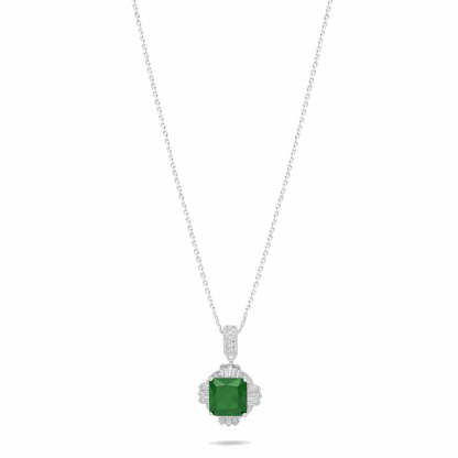 Sterling Silver 925 Necklace Rhodium Plated Embedded With Emerald Zircon And White Zircon