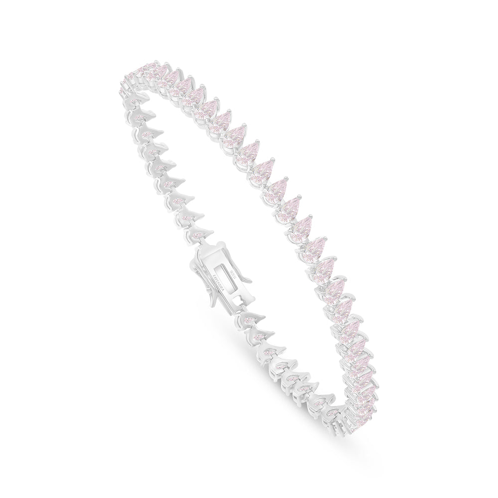Sterling Silver 925 Bracelet Rhodium Plated Embedded With pink Zircon