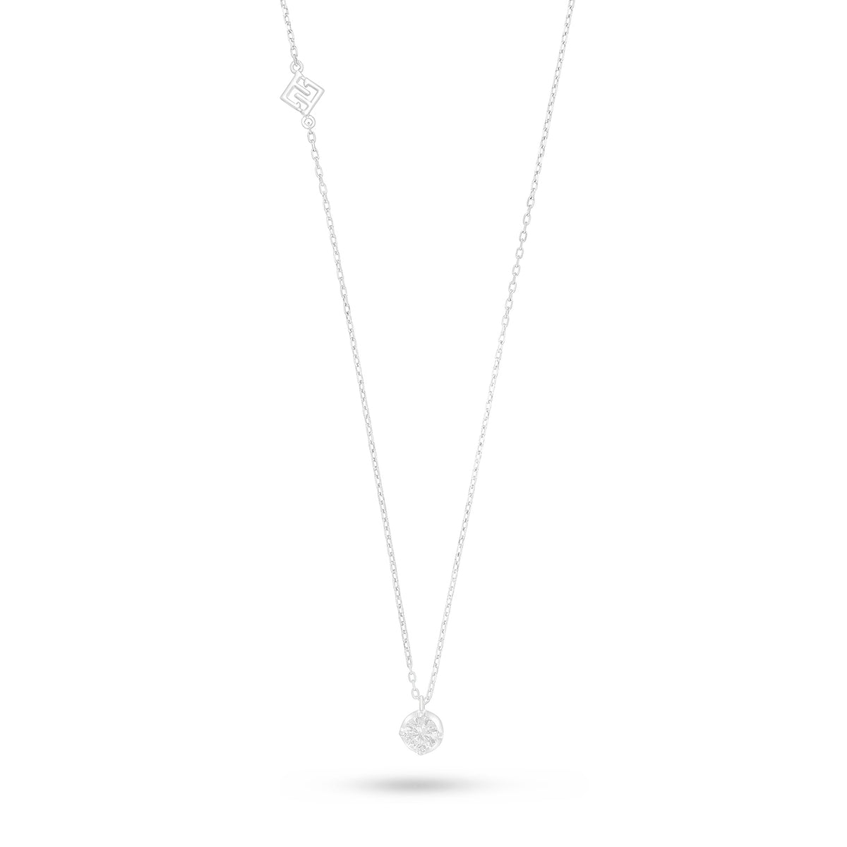 Sterling Silver 925 Necklace Rhodium Plated Embedded With White Zircon