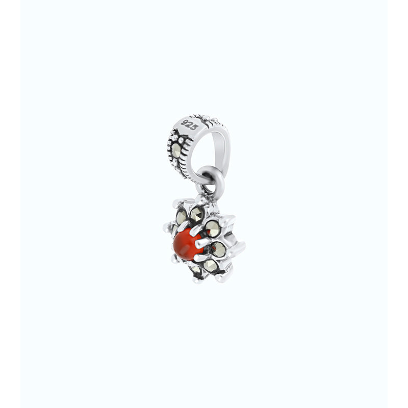 Sterling Silver 925 Pendant Embedded With Natural Aqiq And Marcasite Stones