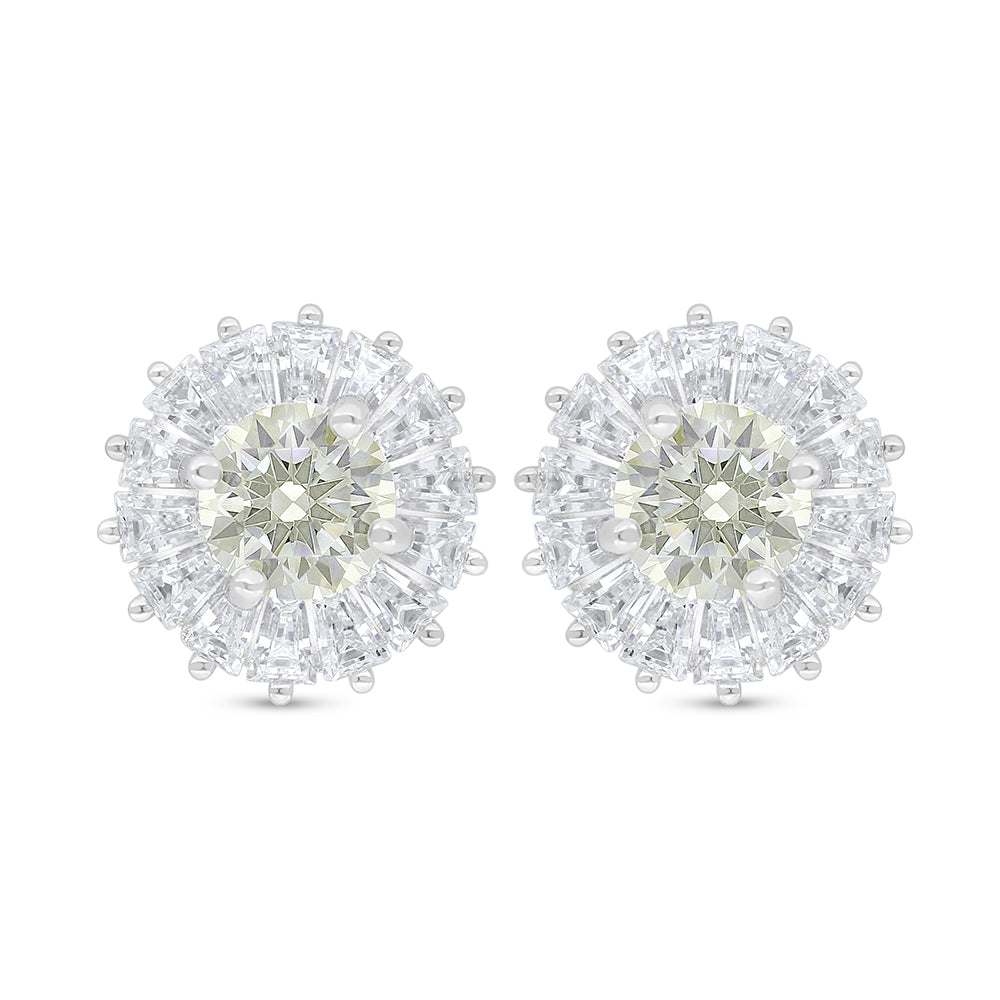 Sterling Silver 925 Earring Rhodium Plated Embedded With Diamond Zircon And White Zircon