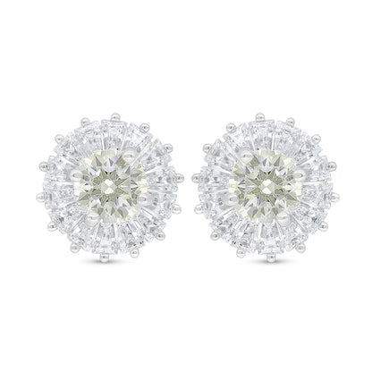 Sterling Silver 925 Earring Rhodium Plated Embedded With Diamond Zircon And White Zircon