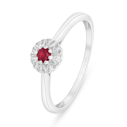 Sterling Silver 925 Ring Rhodium Plated Embedded With Ruby Corundum And White Zircon