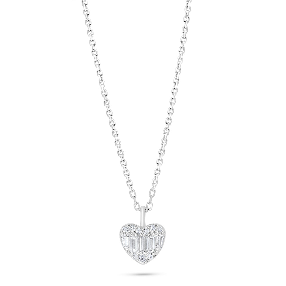 Sterling Silver 925 Necklace Rhodium Plated Embedded With White Zircon