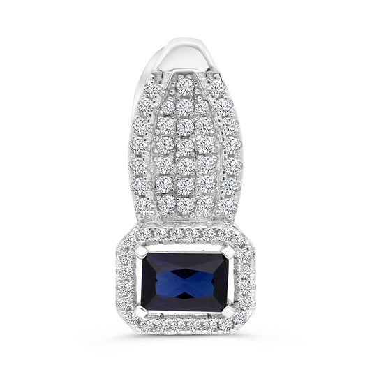 Sterling Silver 925 Pendant Rhodium Plated Sapphire Corundum