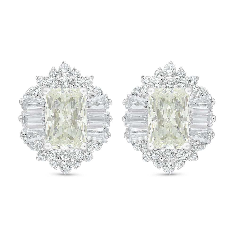 Sterling Silver 925 Earring Rhodium Plated Embedded With Diamond Zircon And White Zircon