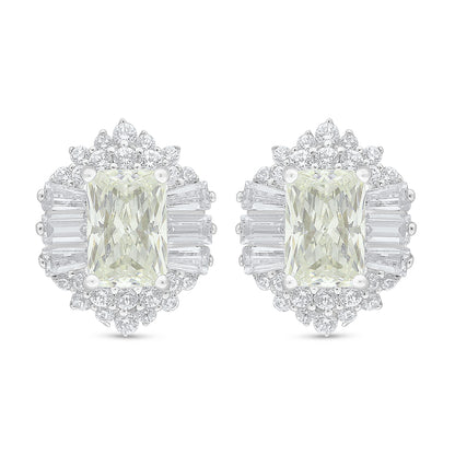 Sterling Silver 925 Earring Rhodium Plated Embedded With Diamond Zircon And White Zircon