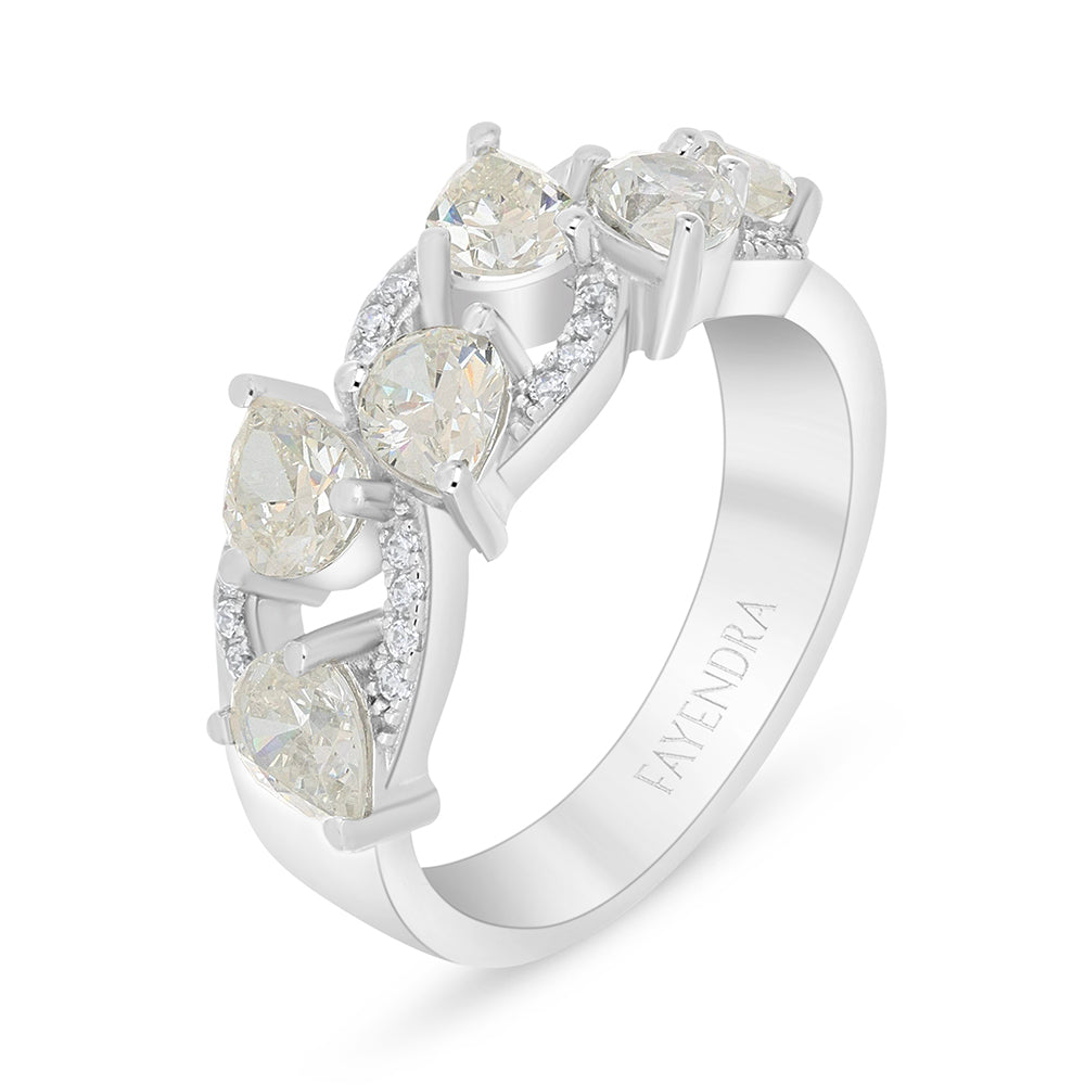 خاتم من الفضة الخالصة عيار 925 مطلي روديوم مرصع بالزركون الكناري الالماسي و فص ابيض