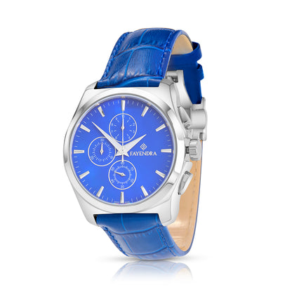 ساعة رجالي ستانلس ستيل عيار L316 بلون فضي جلد ازرق - مينا حجر صدف ام اللالئ الازرق