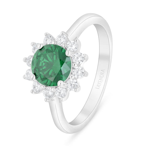 Sterling Silver 925 Ring Rhodium Plated Embedded With Emerald Zircon And White Zircon