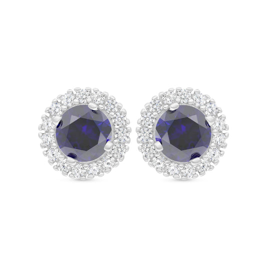 Sterling Silver 925 Earring Rhodium Plated Embedded With Sapphire Corundum And White Zircon