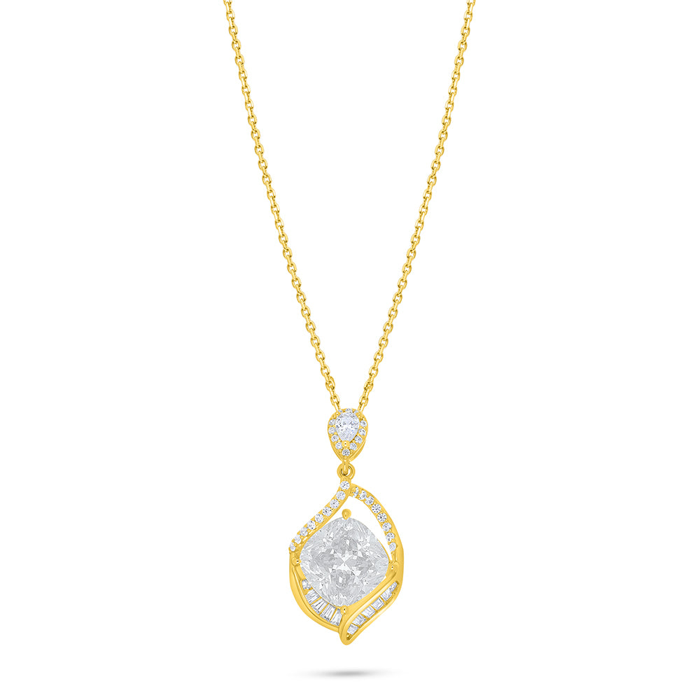Sterling Silver 925 Necklace Golden Plated Embedded With Diamond Zircon And White Zircon