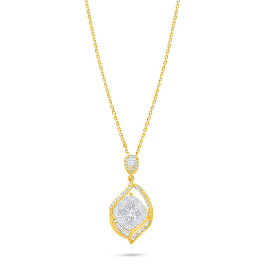 Sterling Silver 925 Necklace Golden Plated Embedded With Diamond Zircon And White Zircon