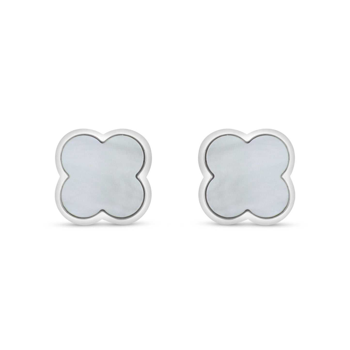 Sterling Silver 925 Earring Rhodium Plated Embedded With White Shell