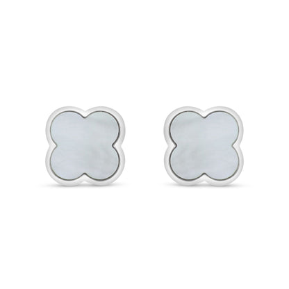 Sterling Silver 925 Earring Rhodium Plated Embedded With White Shell