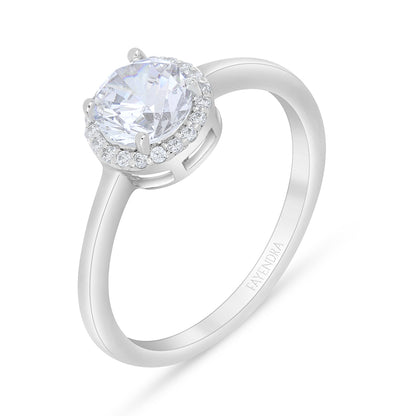 خاتم من الفضة الخالصة عيار 925 مطلي روديوم مرصع فص ابيض