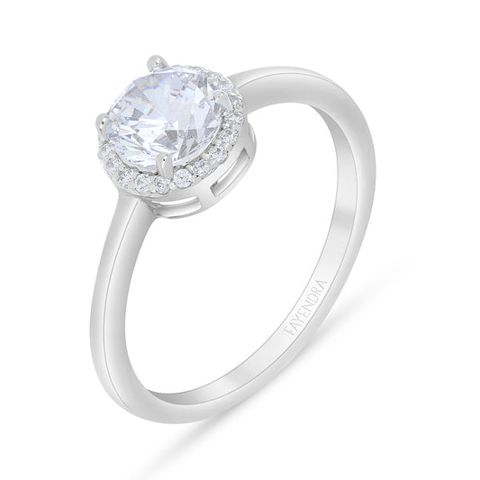 خاتم من الفضة الخالصة عيار 925 مطلي روديوم مرصع فص ابيض