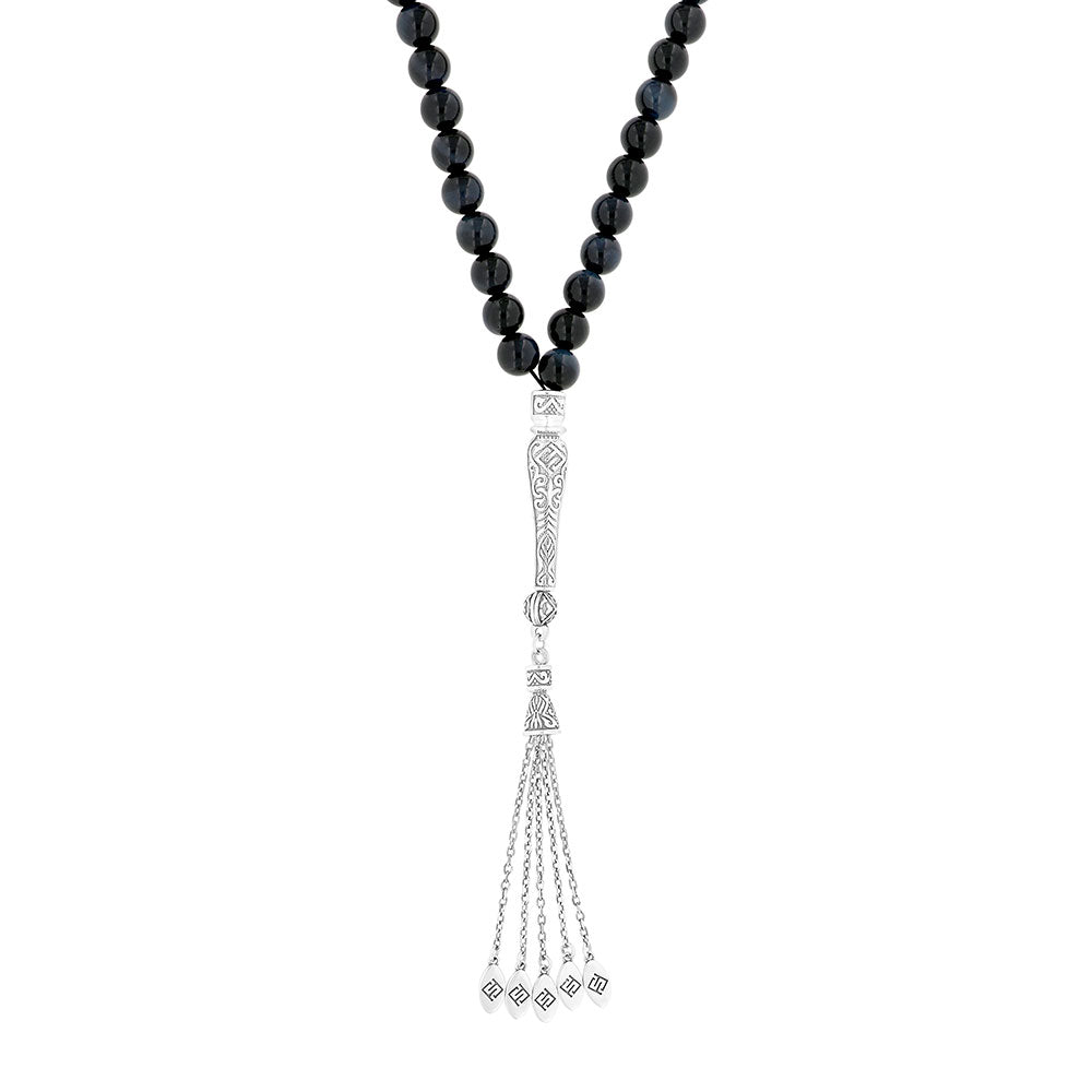 Rosary 45 Sterling Silver 925 Set Oxidized Embedded With BlueTiger Eye Bead 08 ML LOGO
