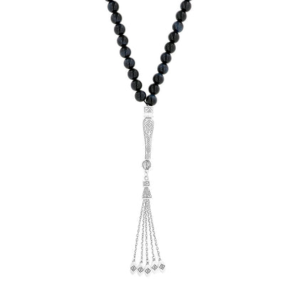 Rosary 45 Sterling Silver 925 Set Oxidized Embedded With BlueTiger Eye Bead 08 ML LOGO