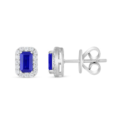 Sterling Silver 925 Earring Rhodium Plated Embedded With Sapphire Corundum And White Zircon