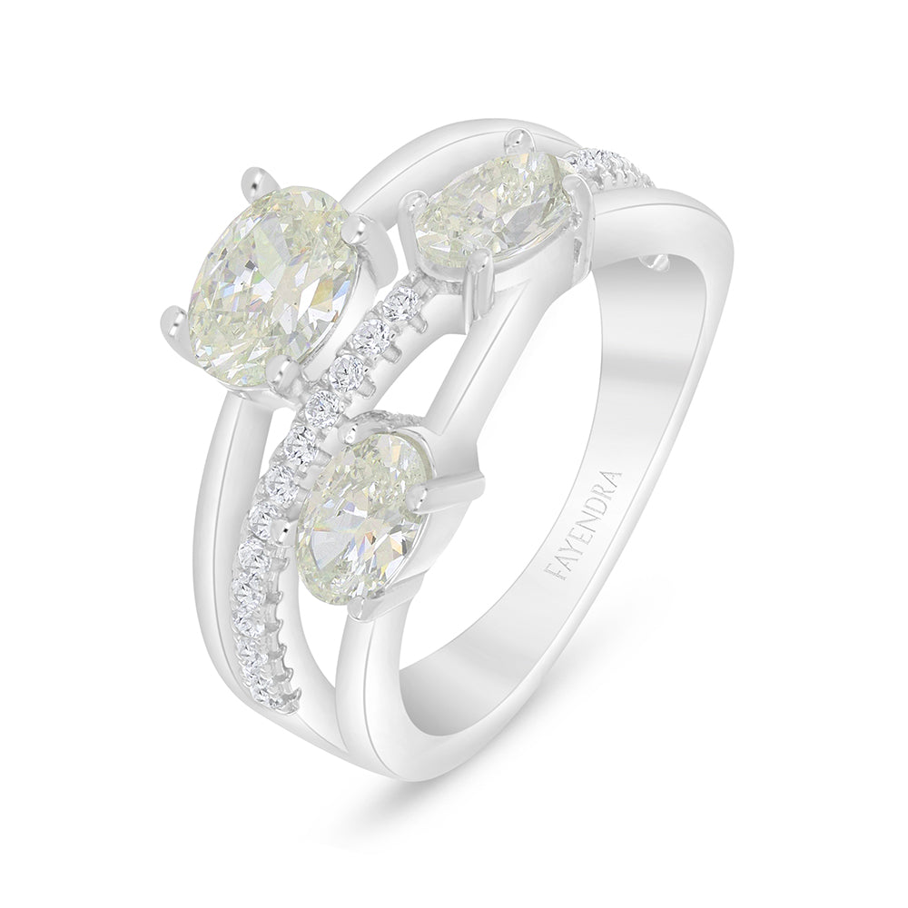 خاتم من الفضة الخالصة عيار 925 مطلي روديوم مرصع بالزركون الكناري الالماسي و فص ابيض