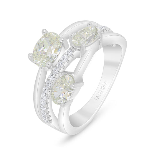 خاتم من الفضة الخالصة عيار 925 مطلي روديوم مرصع بالزركون الكناري الالماسي و فص ابيض