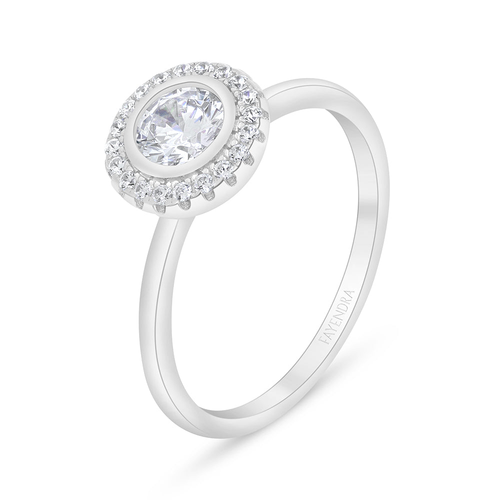 Sterling Silver 925 Ring Rhodium Plated Embedded With White Zircon