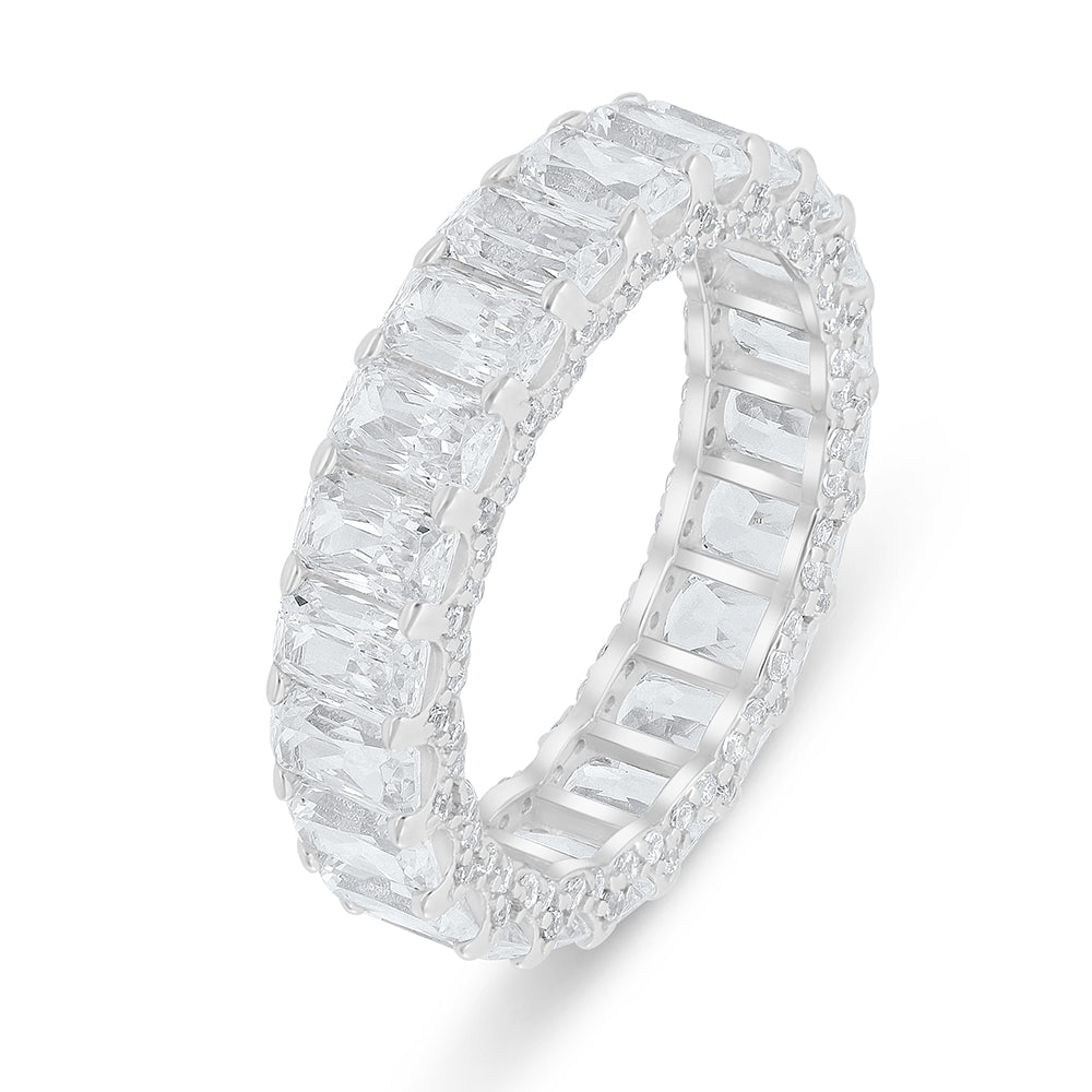 Sterling Silver 925 Ring Rhodium Plated Embedded With White Zircon