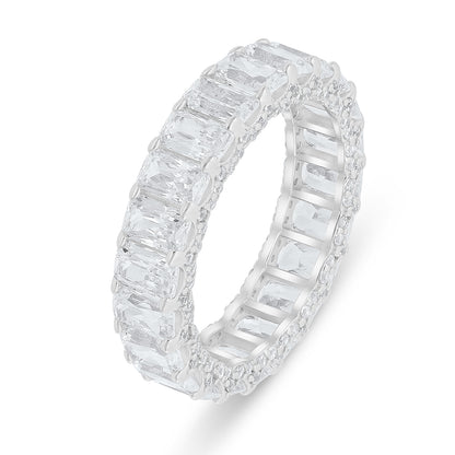 Sterling Silver 925 Ring Rhodium Plated Embedded With White Zircon