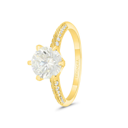 Sterling Silver 925 Ring Gold Plated Embedded With Yellow Zircon And White CZ