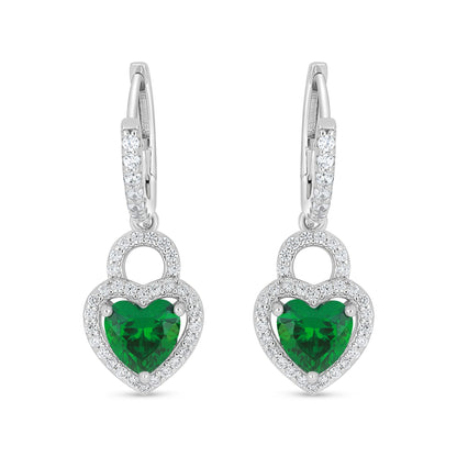 Sterling Silver 925 Earring Rhodium Plated Embedded With Emerald Zircon And White Zircon