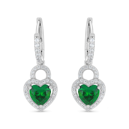 Sterling Silver 925 Earring Rhodium Plated Embedded With Emerald Zircon And White Zircon
