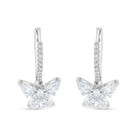 Sterling Silver 925 Earring Rhodium Plated Embedded With White Zircon