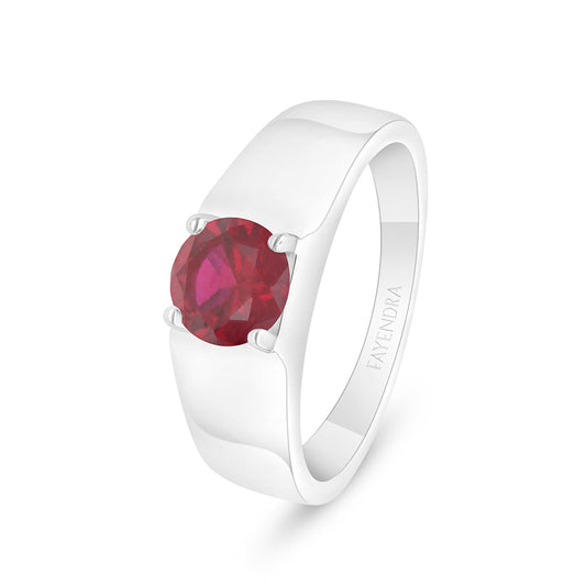 Sterling Silver 925 Ring Rhodium Plated Embedded With Ruby Corundum