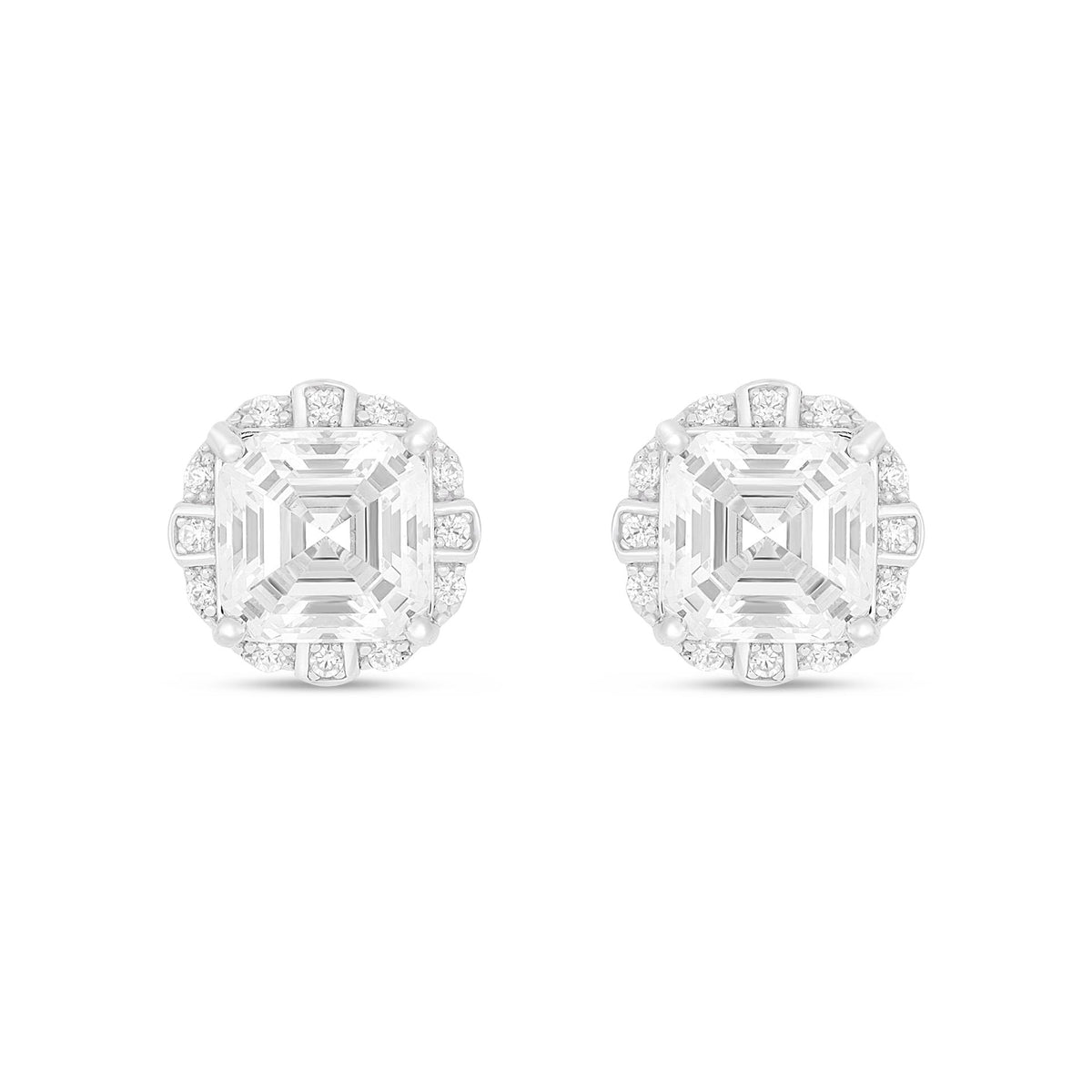 Sterling Silver 925 Earring Rhodium Plated Embedded With White Zircon