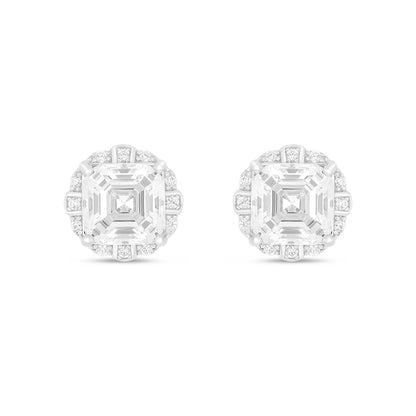 Sterling Silver 925 Earring Rhodium Plated Embedded With White Zircon