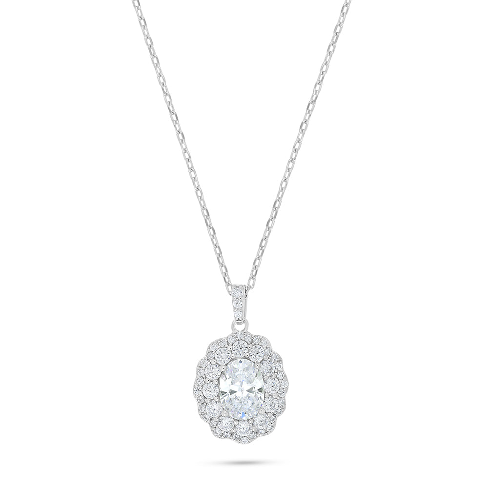 Sterling Silver 925 Necklace Rhodium Plated Embedded With White Zircon