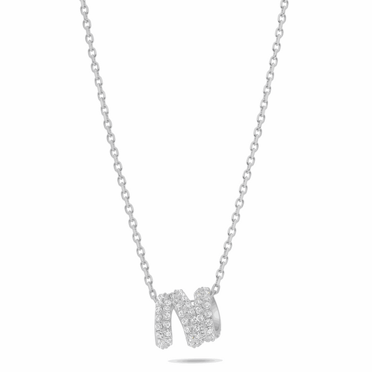 Sterling Silver 925 Necklace Rhodium Plated Embedded With White Zircon