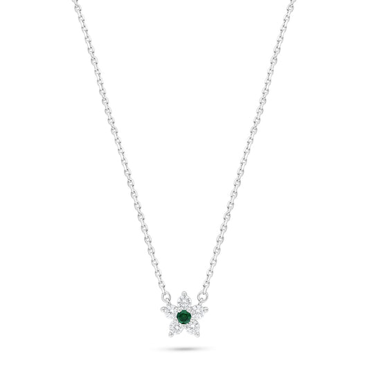 Sterling Silver 925 Necklace Rhodium Plated Embedded With Emerald Zircon And White Zircon