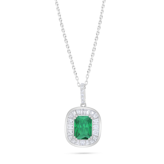 Sterling Silver 925 Necklace Rhodium Plated Embedded With Emerald Zircon And White Zircon