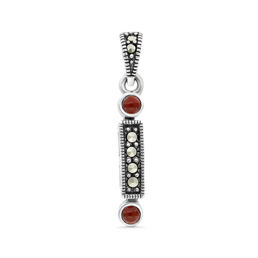 Sterling Silver 925 Pendant Embedded With Natural Aqiq And Marcasite Stones