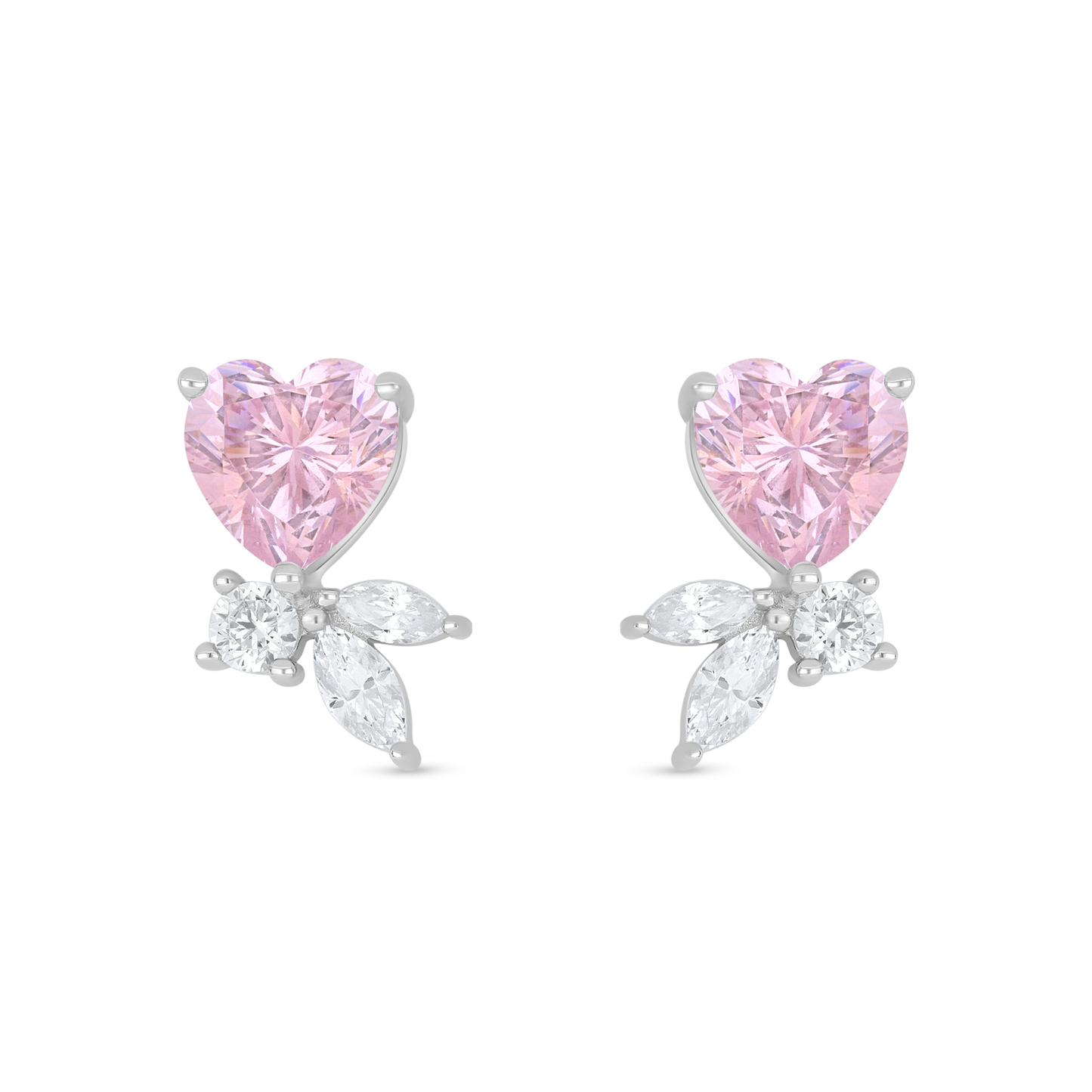 Sterling Silver 925 Earring Rhodium Plated Embedded With pink Zircon And White Zircon