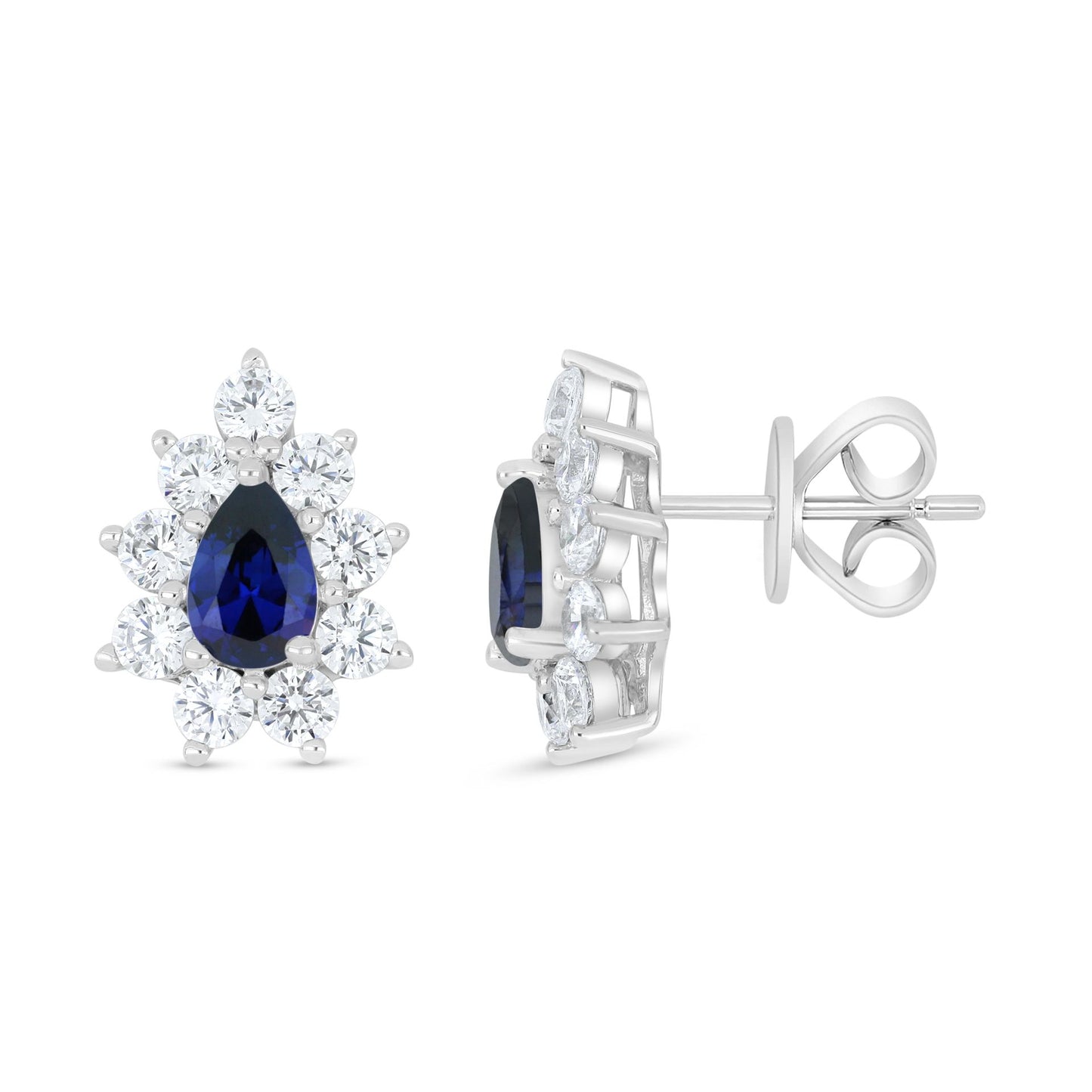 Sterling Silver 925 Earring Rhodium Plated Embedded With Sapphire Corundum And White Zircon